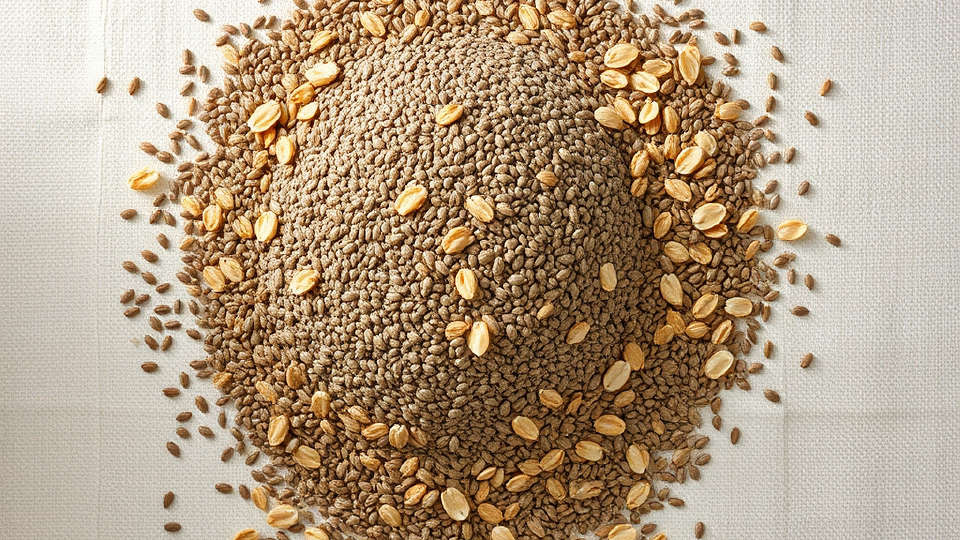 Chia seeds and oats scattered on linen fabric under diffused afternoon light